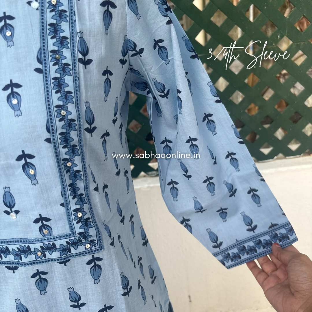 Bharti - Soft light blue Cotton kurti 3pc set without lining - LN 75