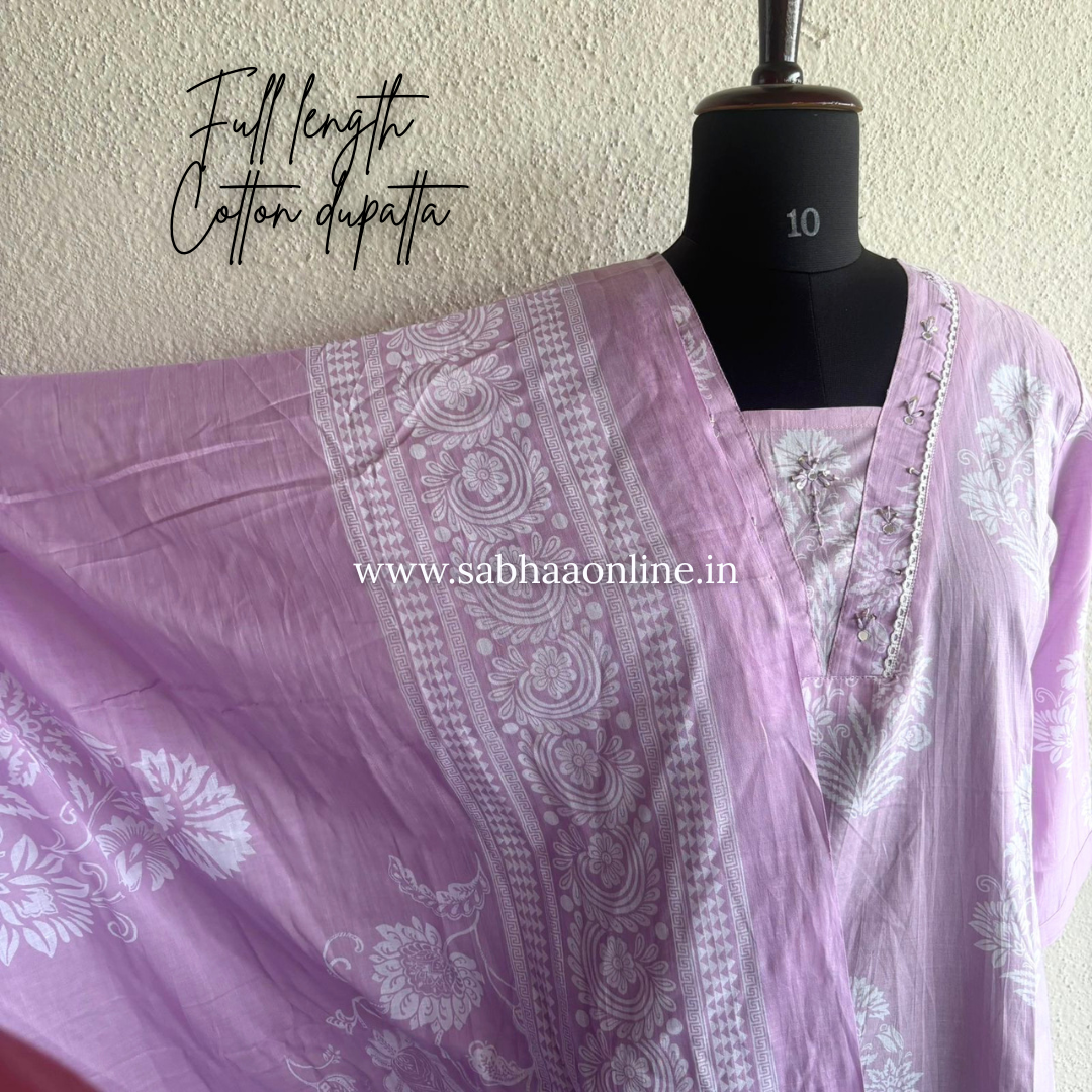 Michelle - Lilac Cotton kurti 3pc set - LN 54