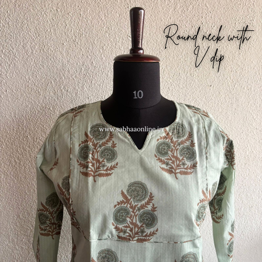 Nayeema - Pale Mint Cotton Kurti 3pc set with lining (Slim fit)- LN 46