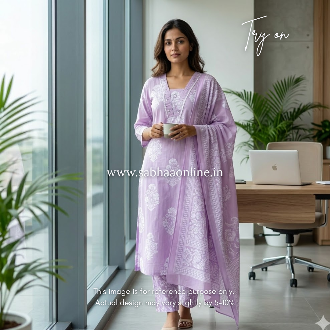Michelle - Lilac Cotton kurti 3pc set - LN 54