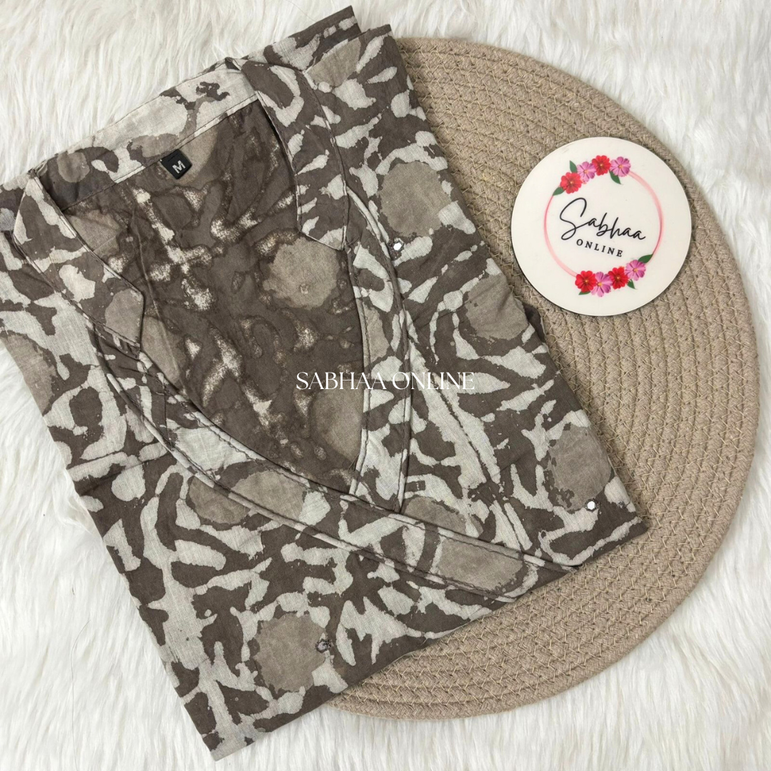 White and Grey Dabu Cotton Kurti