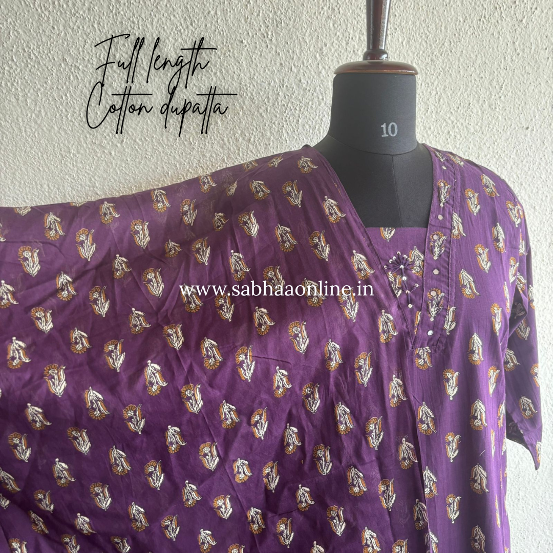 Darsha - Purple Cotton Kurti 3pc set - LN 54