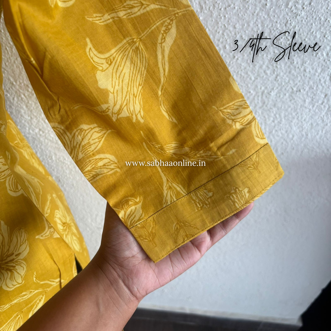 Narmada - Bright Mustard Yellow Aline Cotton kurti 3pc set with lining - LN 52