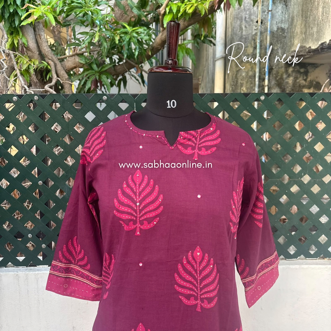 Rachana - Plum and Purple Cotton kurti 3pc set without lining - LN 75