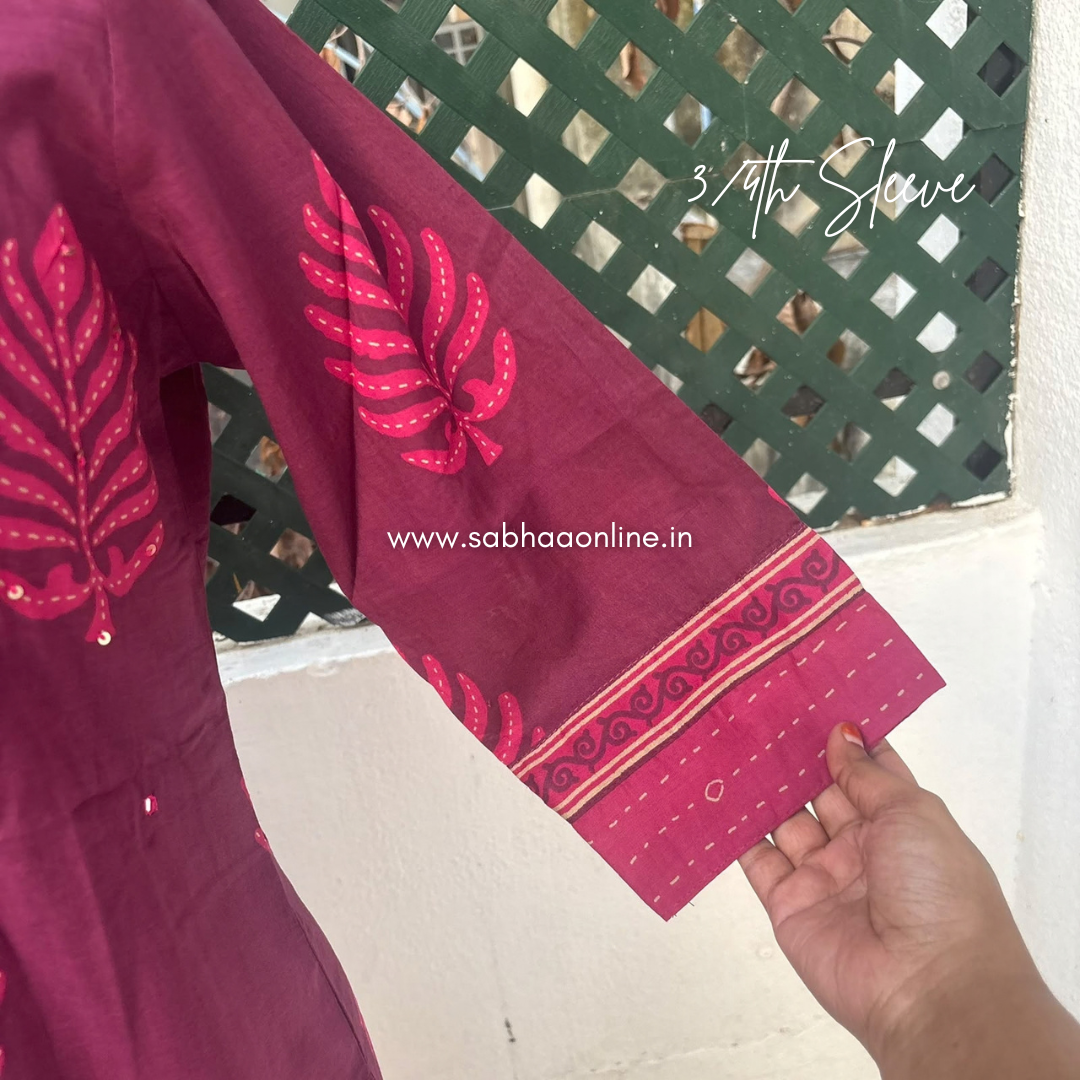 Rachana - Plum and Purple Cotton kurti 3pc set without lining - LN 75