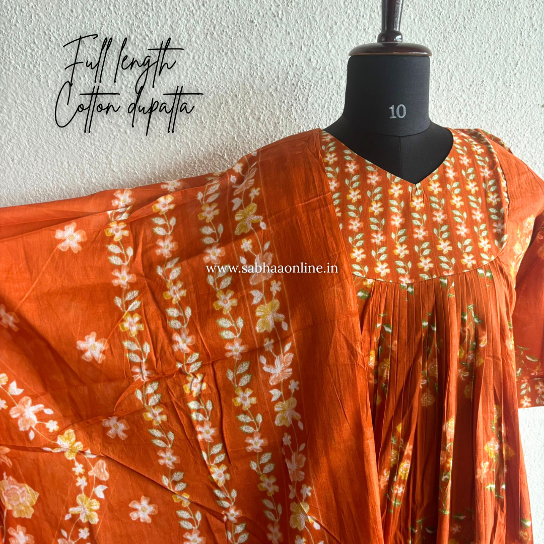 Laila - Orange Aline Cotton kurti 3pc set with lining - LN 52