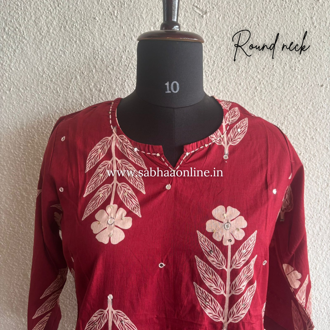 Dithya - Red Cotton Kurti 3pc set - LN 54