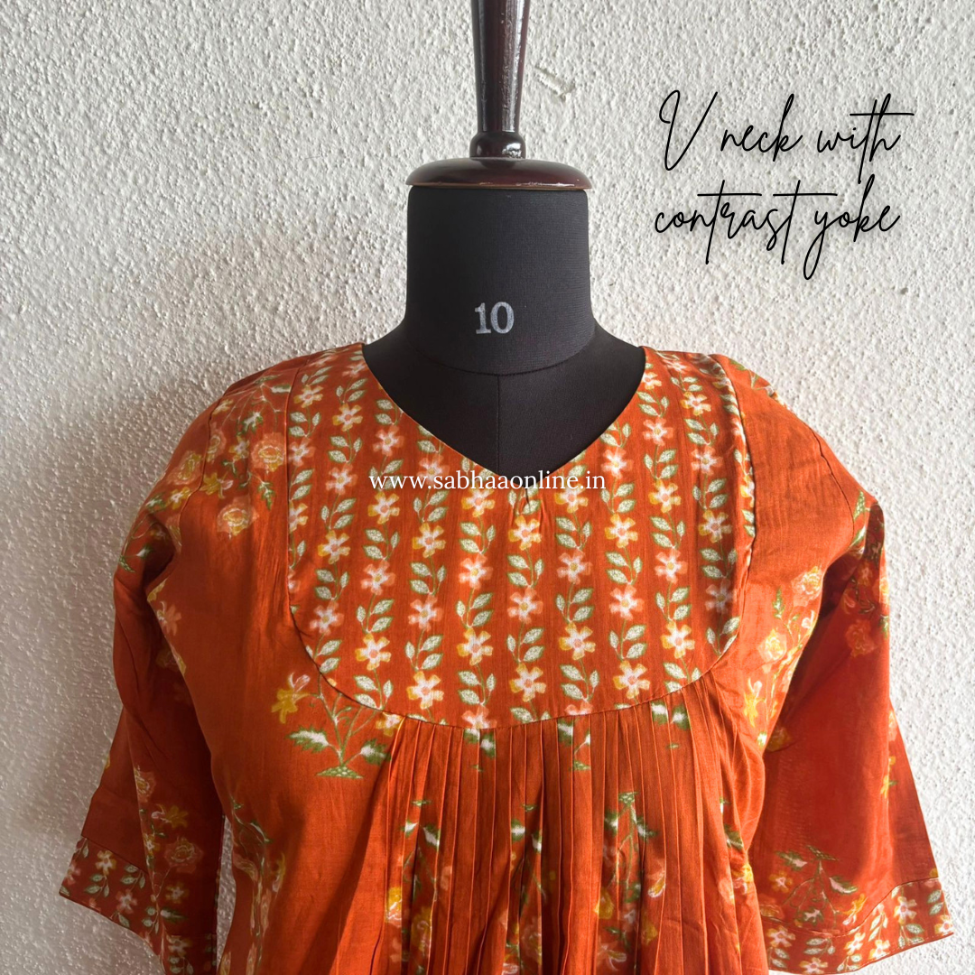 Laila - Orange Aline Cotton kurti 3pc set with lining - LN 52