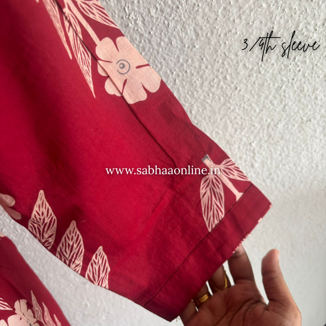 Dithya - Red Cotton Kurti 3pc set - LN 54
