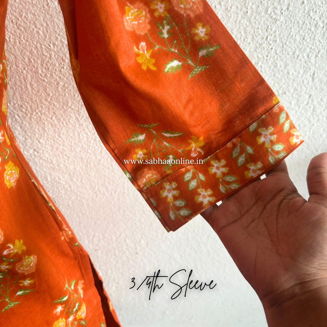 Laila - Orange Aline Cotton kurti 3pc set with lining - LN 52