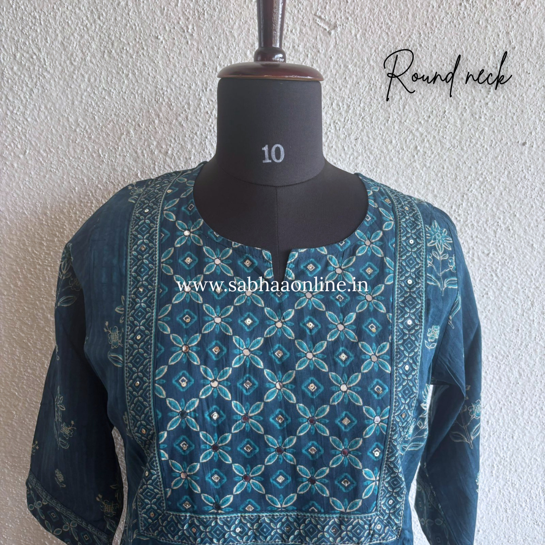 Niya - Dark teal blue Cotton kurti 3pc set - LN 54