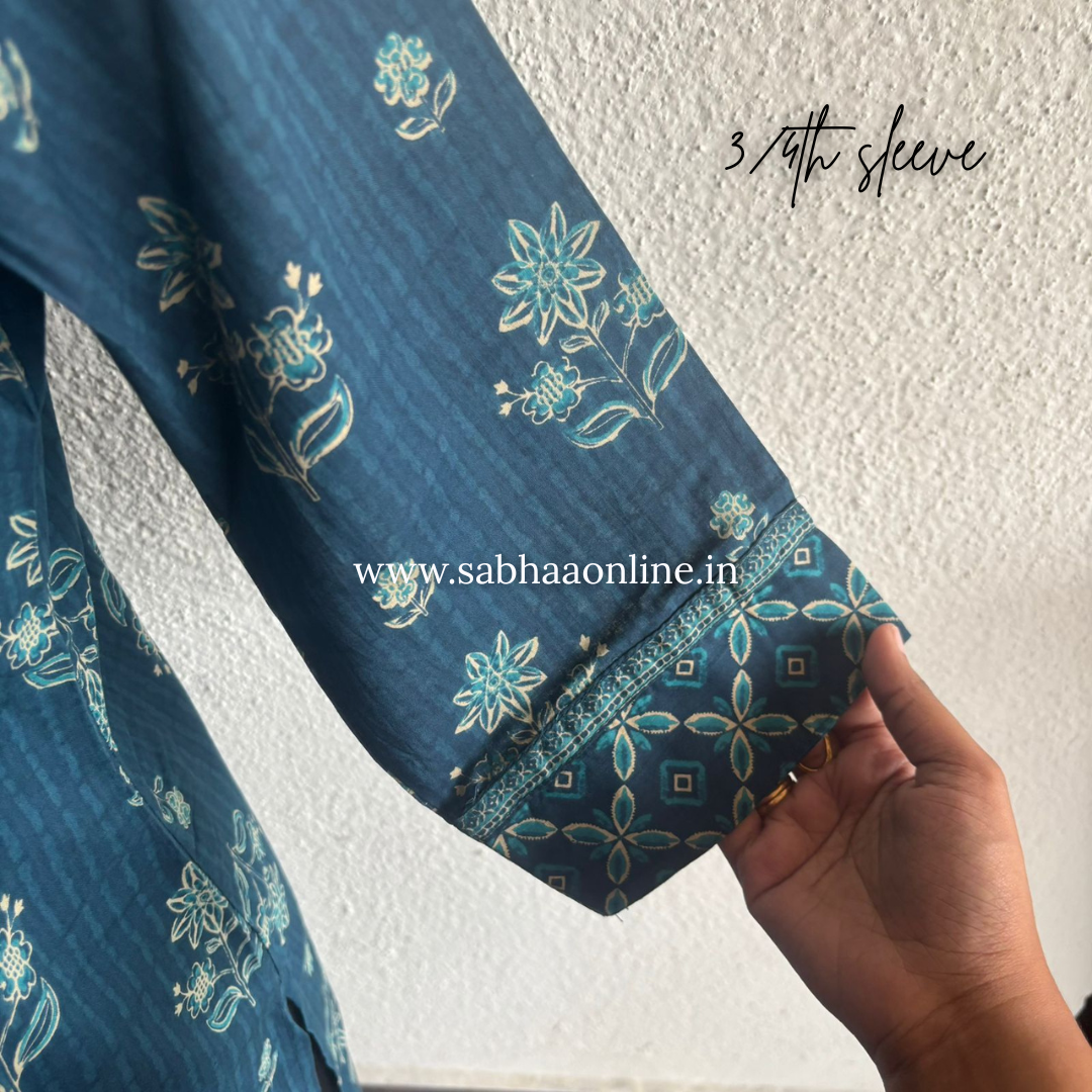 Niya - Dark teal blue Cotton kurti 3pc set - LN 54