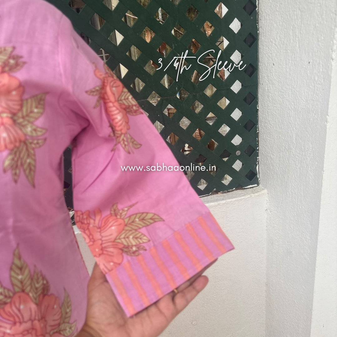 Hina - Bubblegum Rose Pink Florals Cotton kurti 3pc set with lining - LN 76