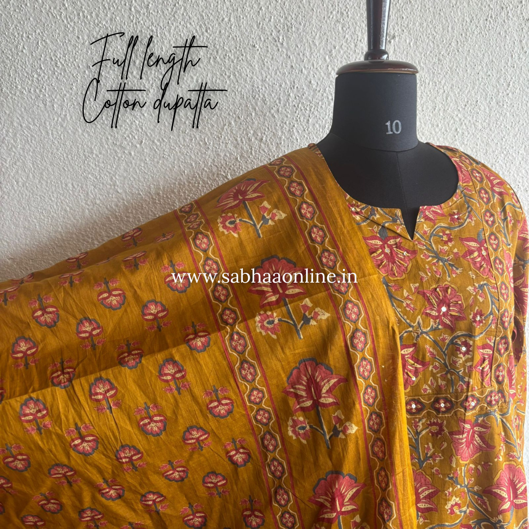 Mugdha - Mustard Yellow Cotton kurti 3pc set - LN 54