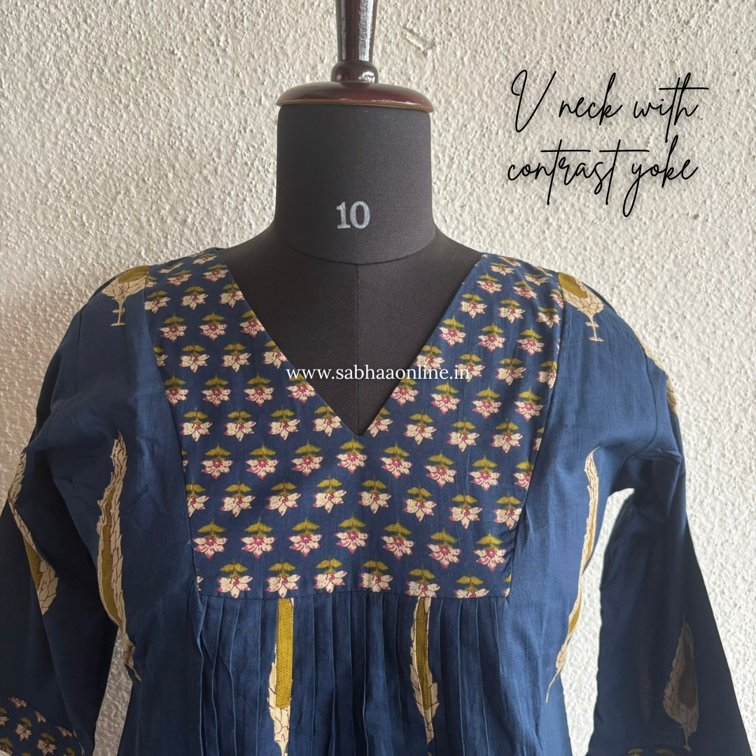Siyara - Navy Blue Aline Cotton kurti 3pc set with lining - Size XL 42 only -  LN 52