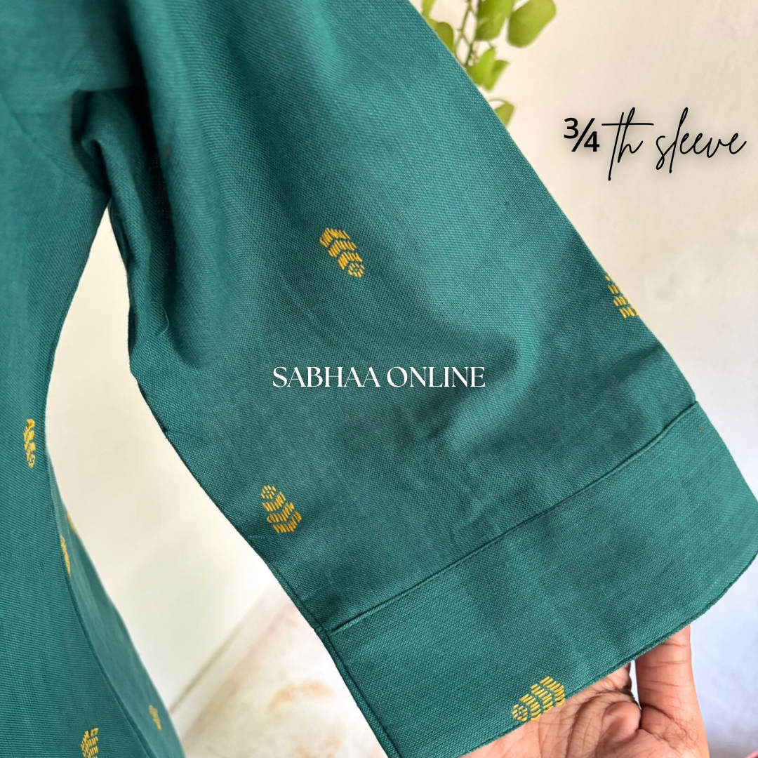 Prasanna - Emerald green Weaved Cotton kurti pant set (with lining ) - LN10