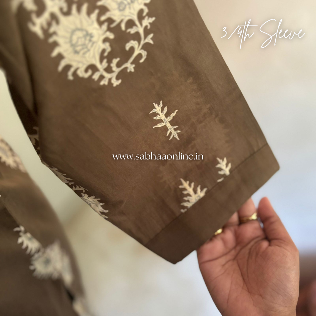 Sujana - Grey Brown Cotton kurti 3pc set - LN23