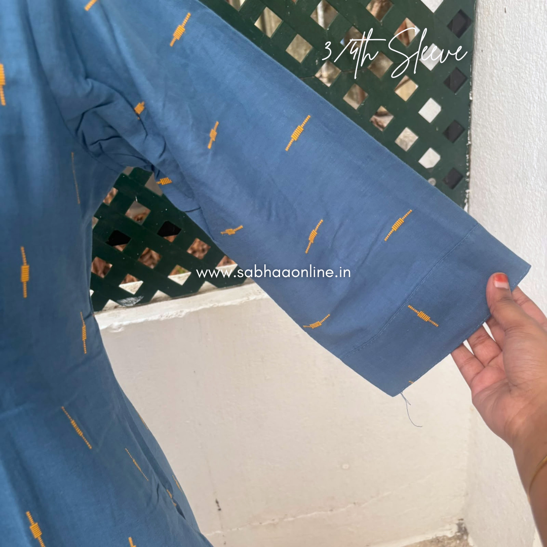 Radhini - Steel Blue Soft Handloom Cotton Kurti 3pc set with lining - LN 76