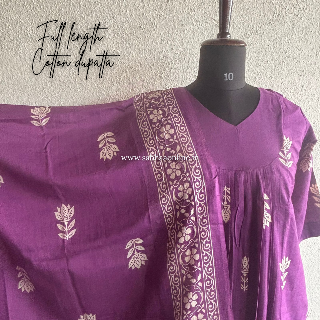 Lyla - Purple Aline Cotton kurti 3pc set with lining - LN 52