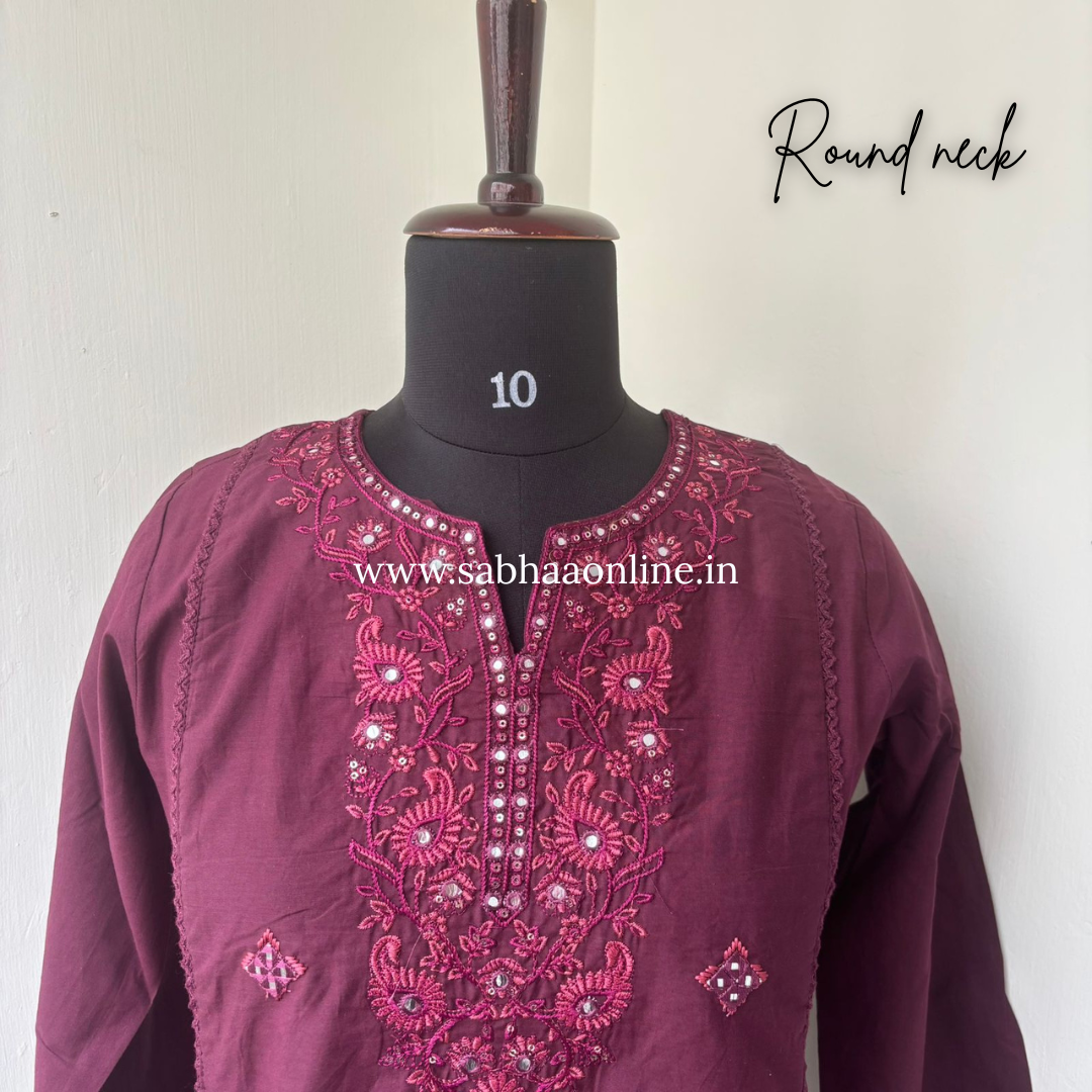 Akeya - Wine Anarkali Cotton kurti 3pc set with lining - LN 56