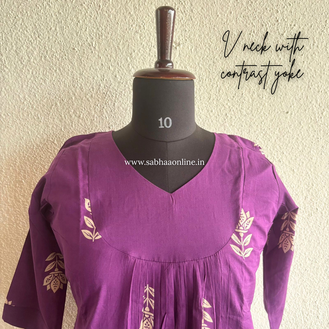 Lyla - Purple Aline Cotton kurti 3pc set with lining - LN 52