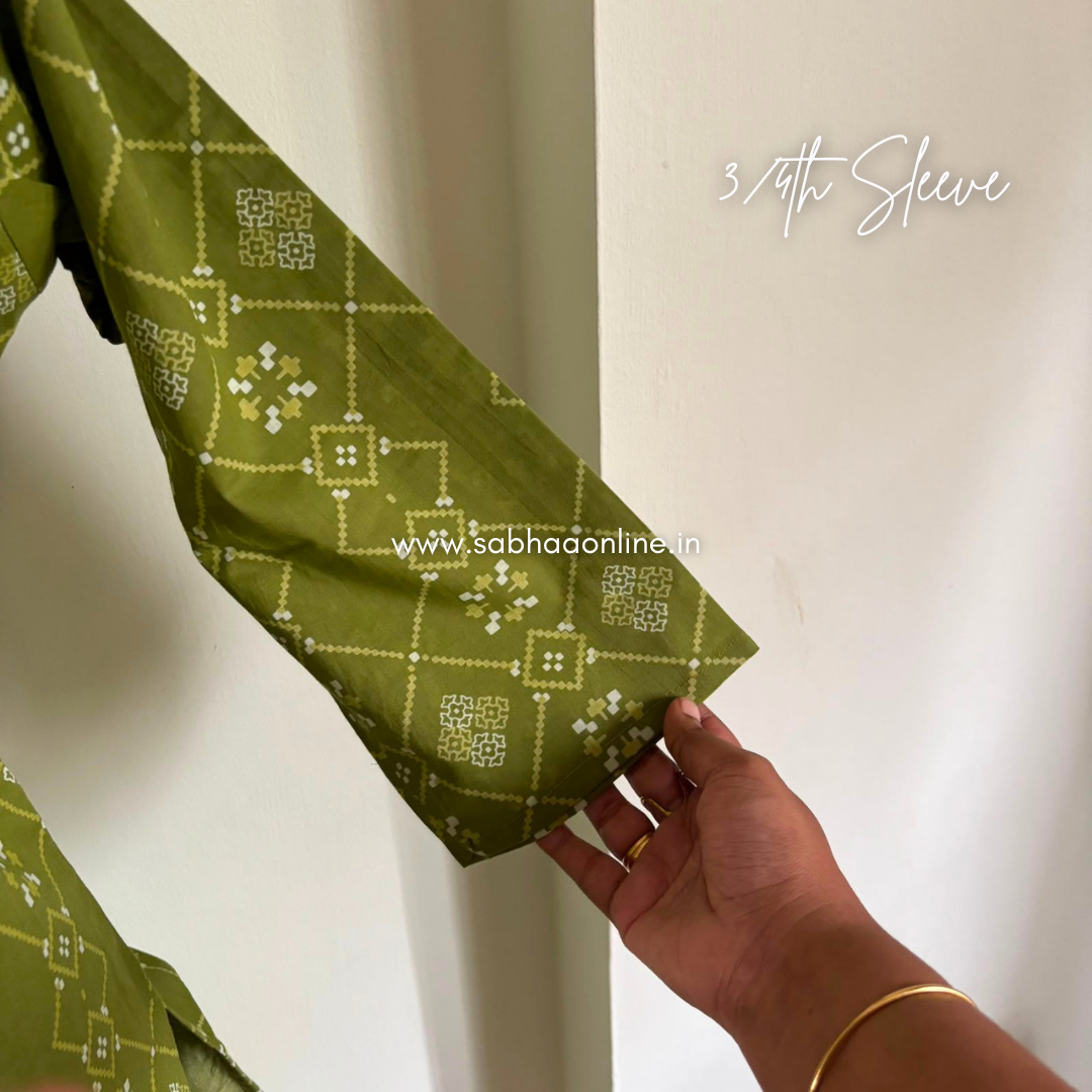 Sneha - Chartreuse green/light green Cotton kurti 3pc set with lining - LN 66