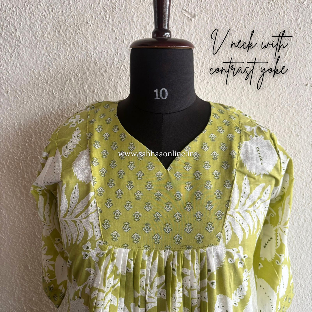 Raina - Pista Green Aline Cotton kurti 3pc set with lining - LN 52