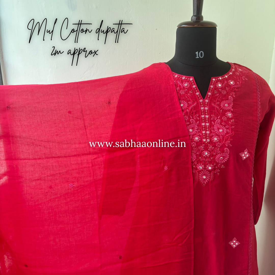 Akeya - Rani Pink Anarkali Cotton kurti 3pc set - LN 56