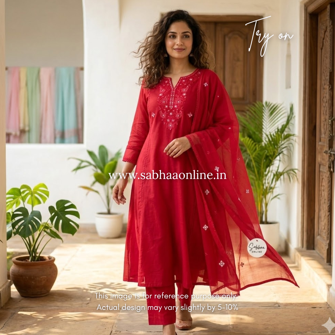 Akeya - Rani Pink Anarkali Cotton kurti 3pc set - LN 56
