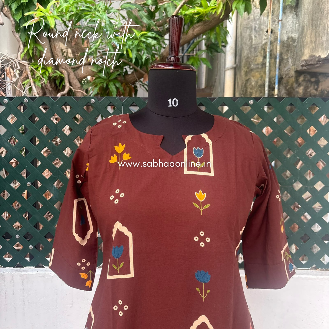 Jannat - Espresso Brown Tulip Cotton kurti 3pc set with lining - LN 76