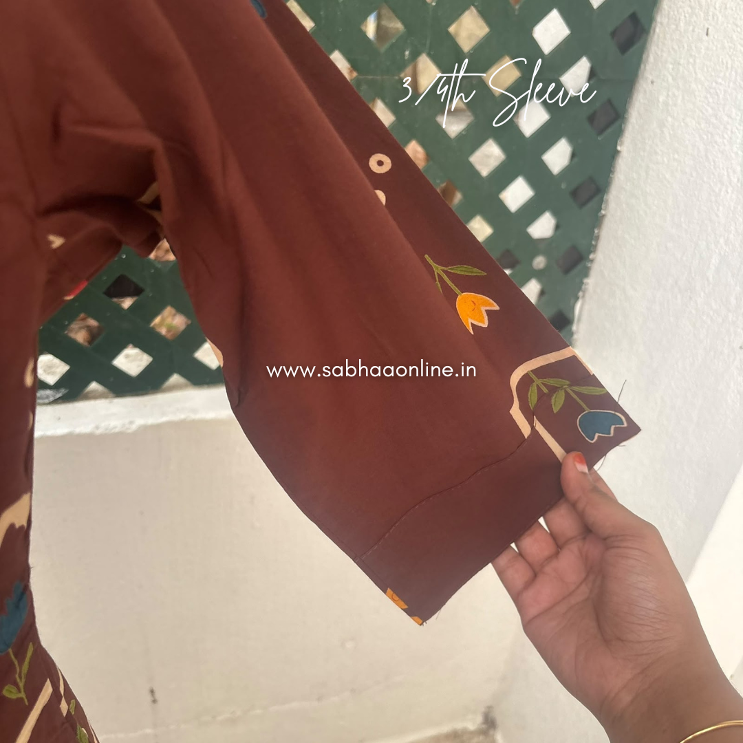 Jannat - Espresso Brown Tulip Cotton kurti 3pc set with lining - LN 76