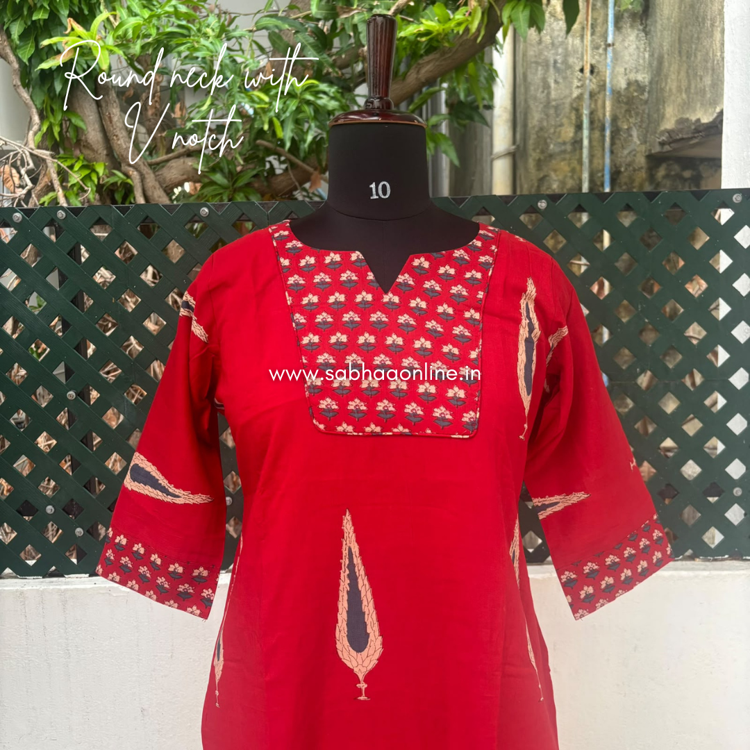 Aadhya - Deep Crimson red Cotton kurti 3pc set with lining - LN 76