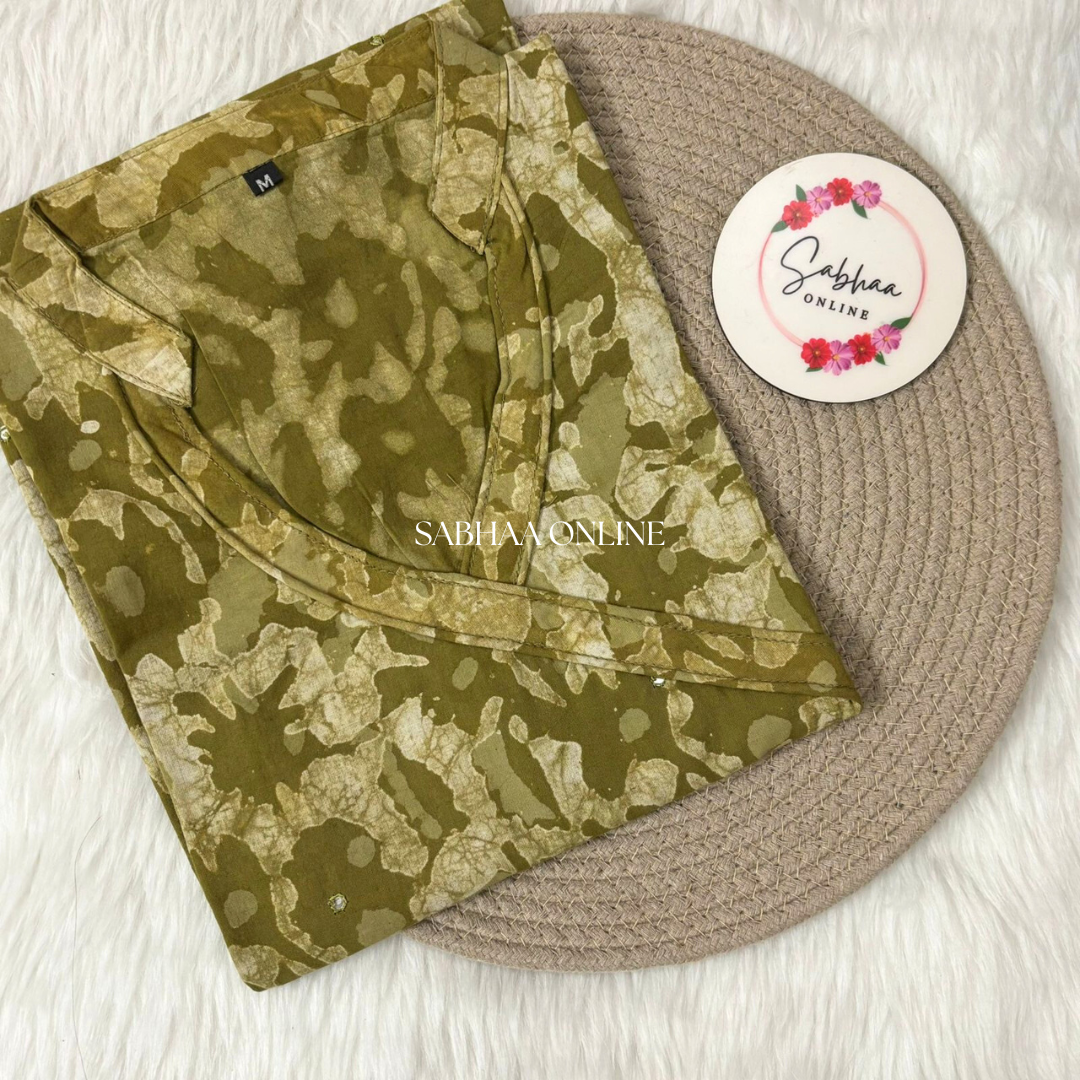 Green Dabu Cotton Kurti