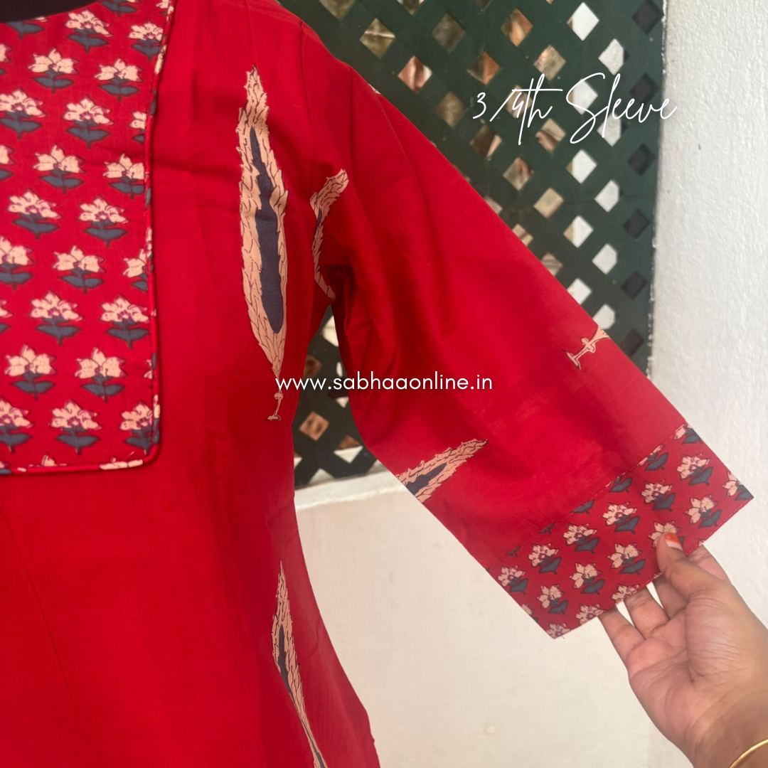 Aadhya - Deep Crimson red Cotton kurti 3pc set with lining - LN 76
