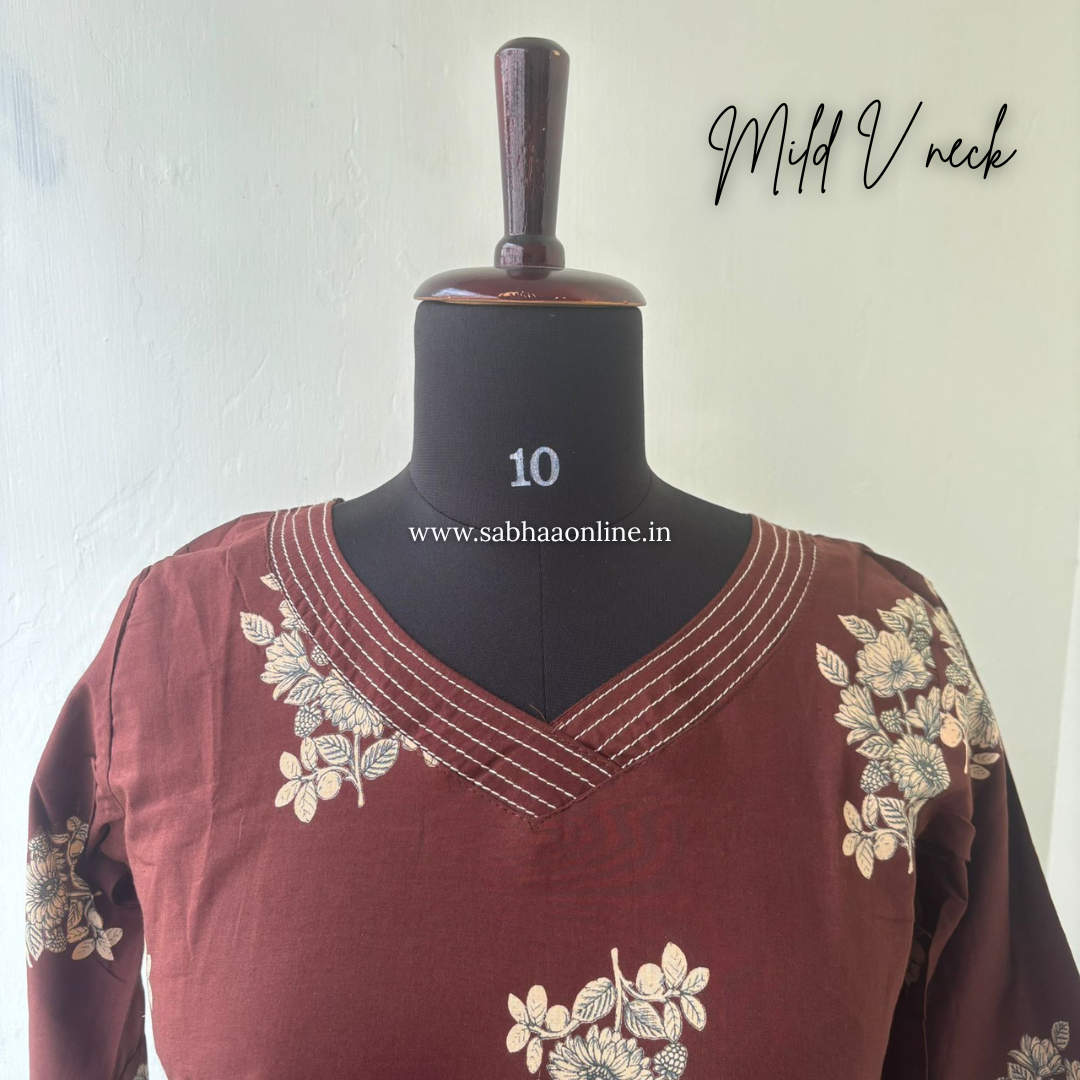 Amina - Earth Brown Cotton kurti 3pc set with lining - LN 55