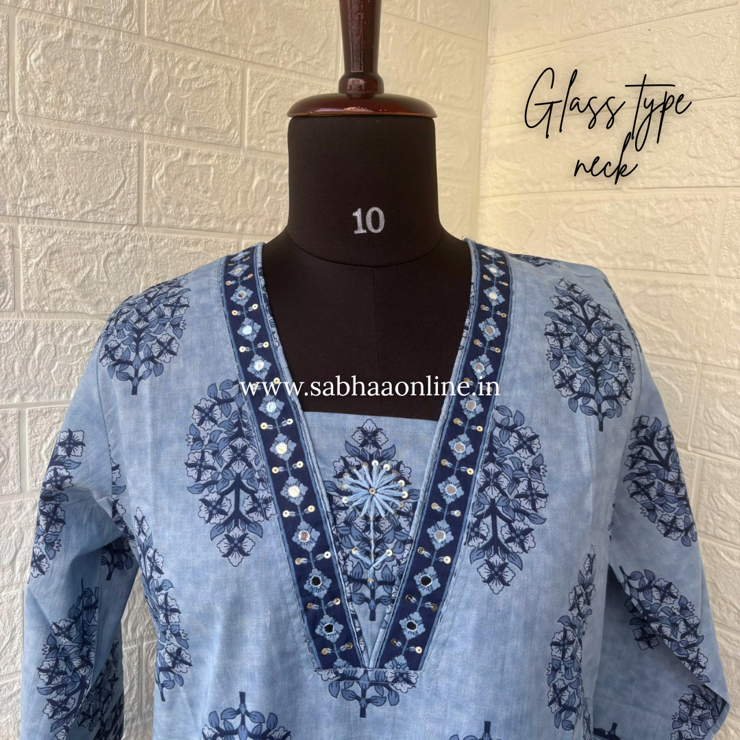 Virha - Ruddy blue and Navy blue Cotton kurti 3pc set - LN 57