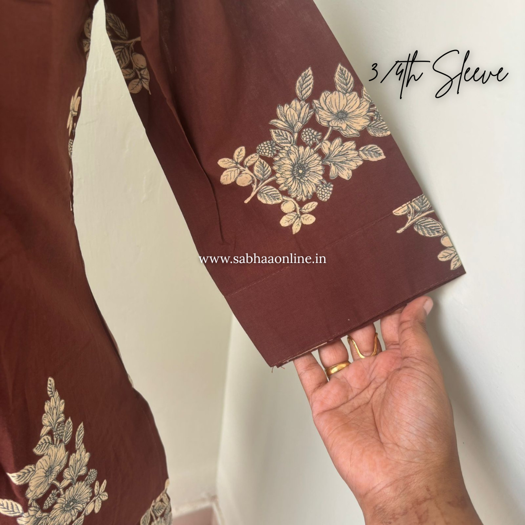 Amina - Earth Brown Cotton kurti 3pc set with lining - LN 55
