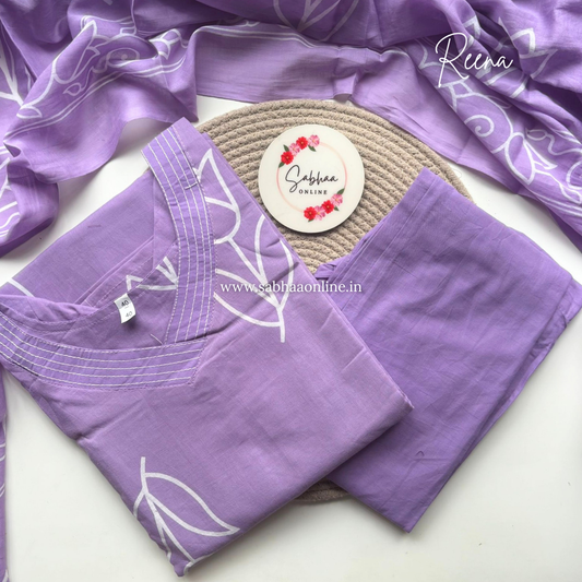 Reena - Lavendar Tulip Cotton kurti 3pc set with lining - LN 55