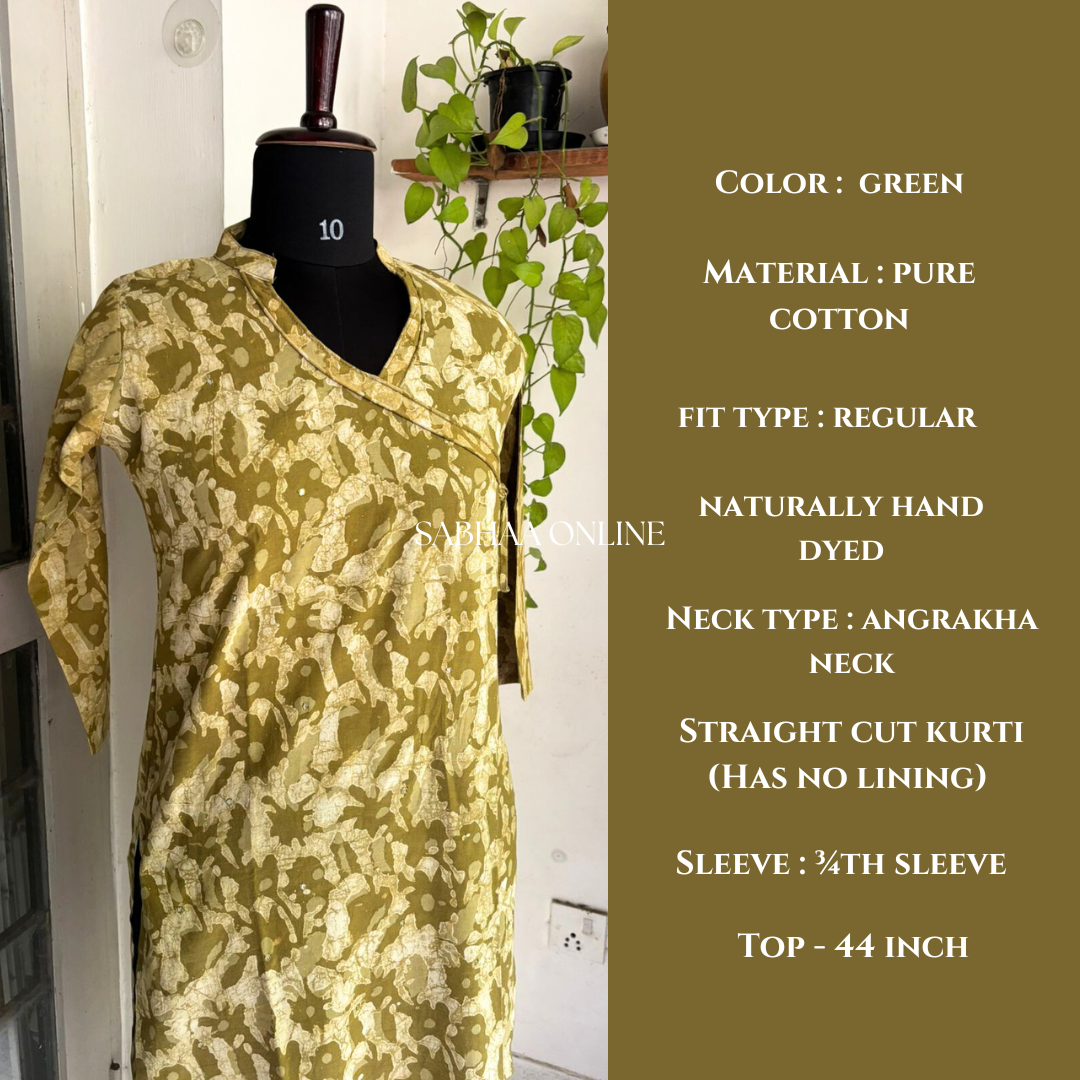 Green Dabu Cotton Kurti