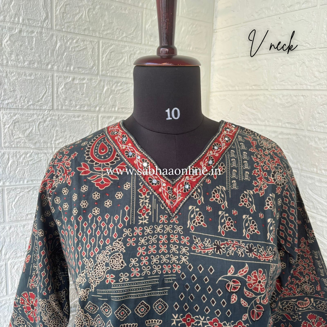 Heera - Phthalo Green Ajrakh Cotton kurti 3pc set - LN 57