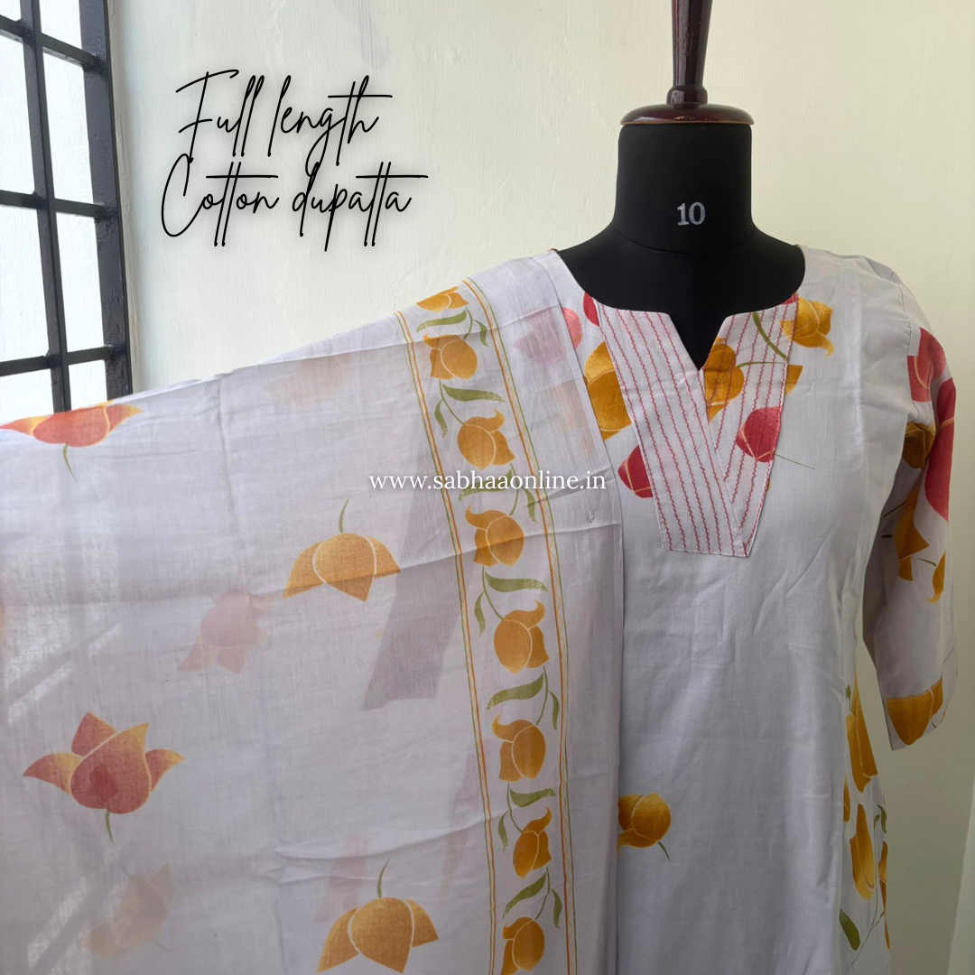 Joel - Powder Blue Grey Cotton kurti 3pc set with lining - LN 55