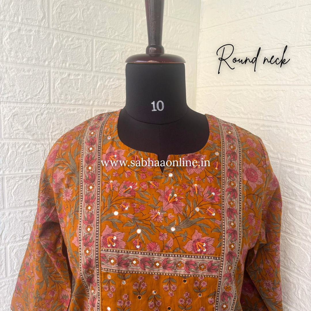 Sumaya - Ochre/Orangish yellow Cotton kurti 3pc set - LN 57