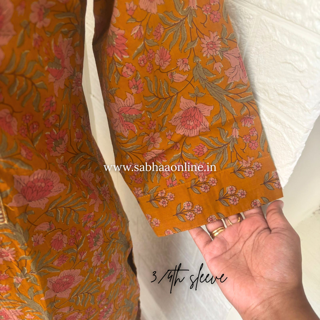 Sumaya - Ochre/Orangish yellow Cotton kurti 3pc set - LN 57