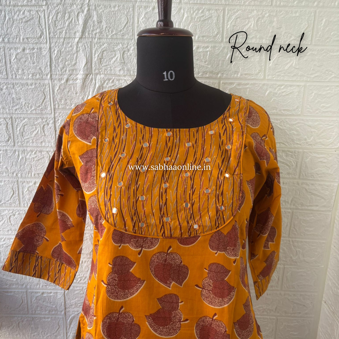 Monal - Ochre Yellow Cotton kurti 3pc set with lining - LN 58