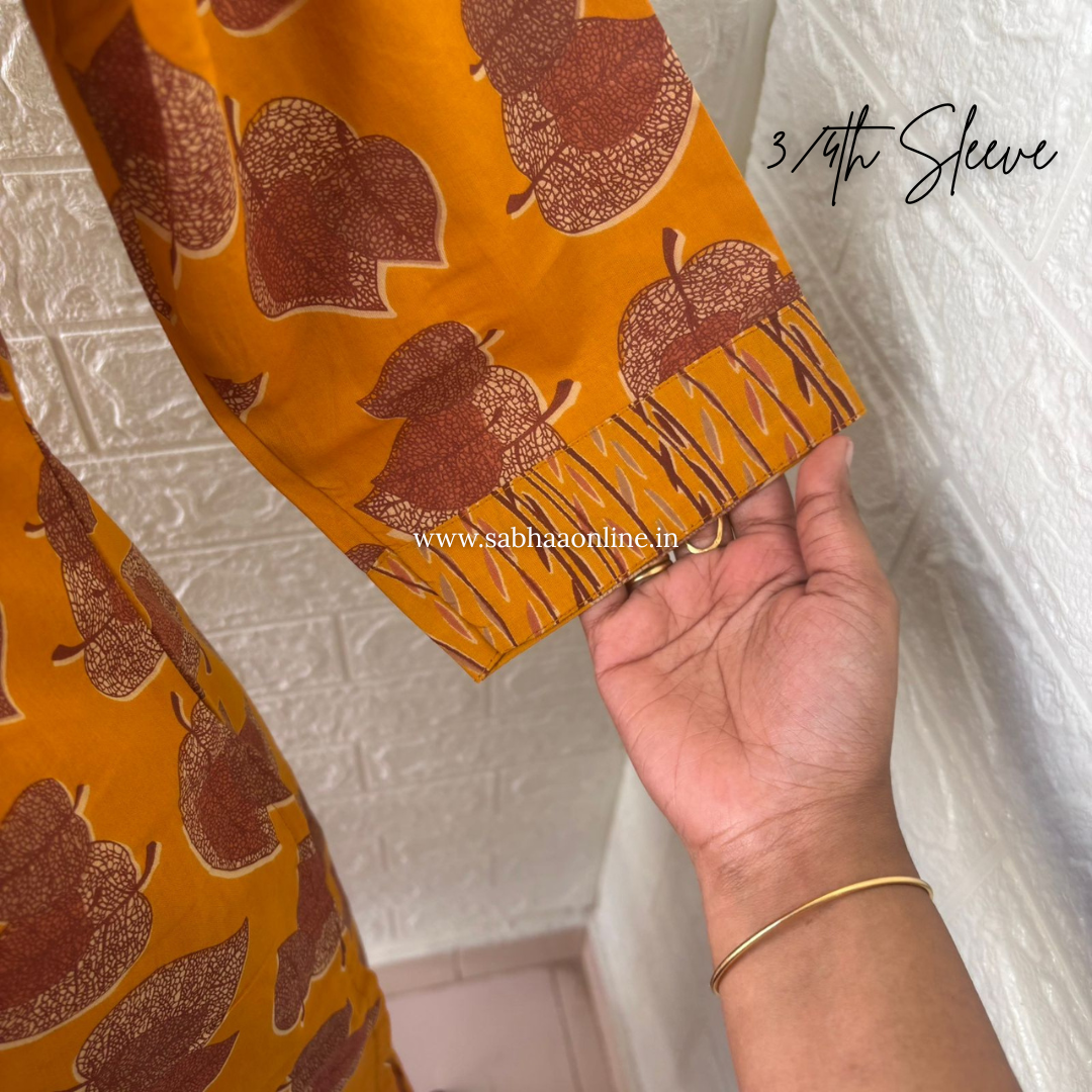 Monal - Ochre Yellow Cotton kurti 3pc set with lining - LN 58