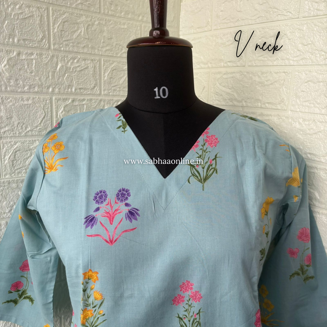 Idah - Ice Blue Cotton kurti 3pc set with lining - LN 58