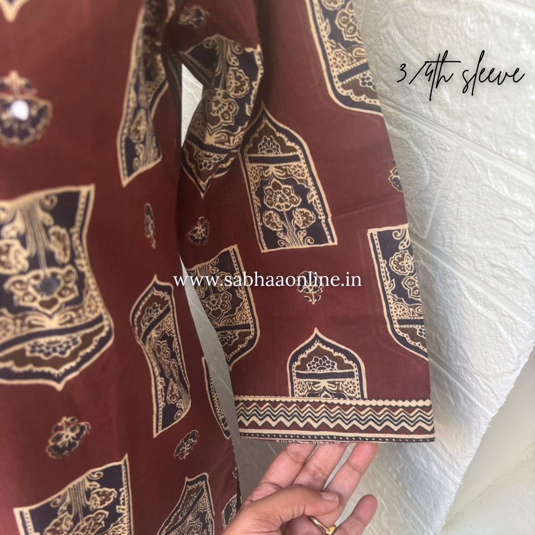 Aalam - Brown Cotton kurti 3pc set - LN 57