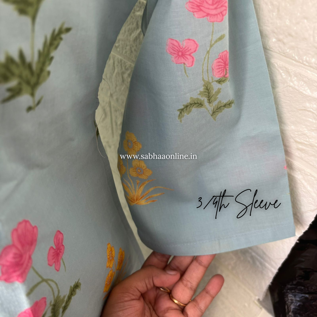 Idah - Ice Blue Cotton kurti 3pc set with lining - LN 58
