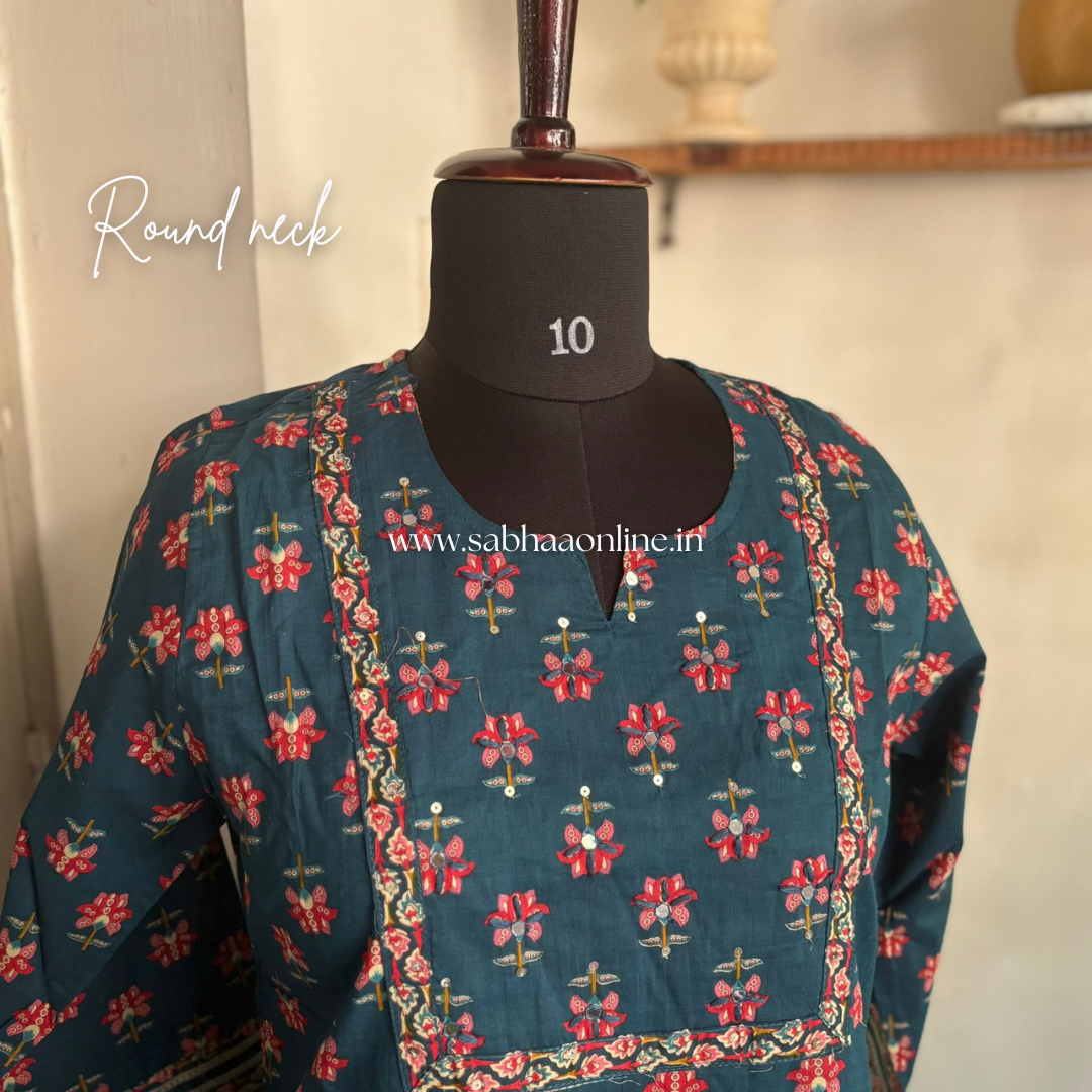 Ruhita - Prussian Blue Cotton kurti 3pc set - LN23