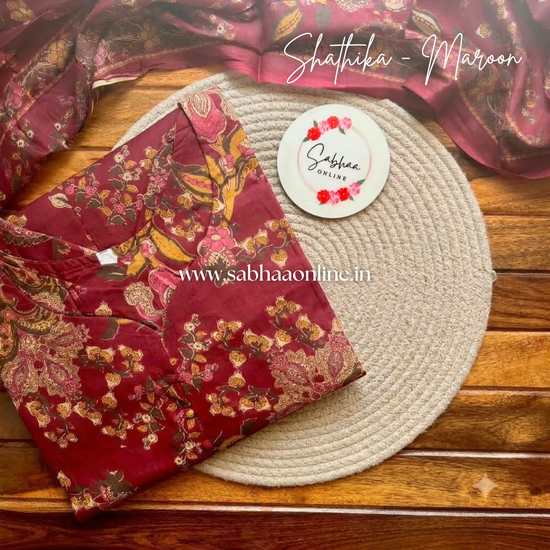 Shathika - Maroon Cotton Kurti  with lining and dupatta (No pant included)(Size 2XL 44) - LN 70